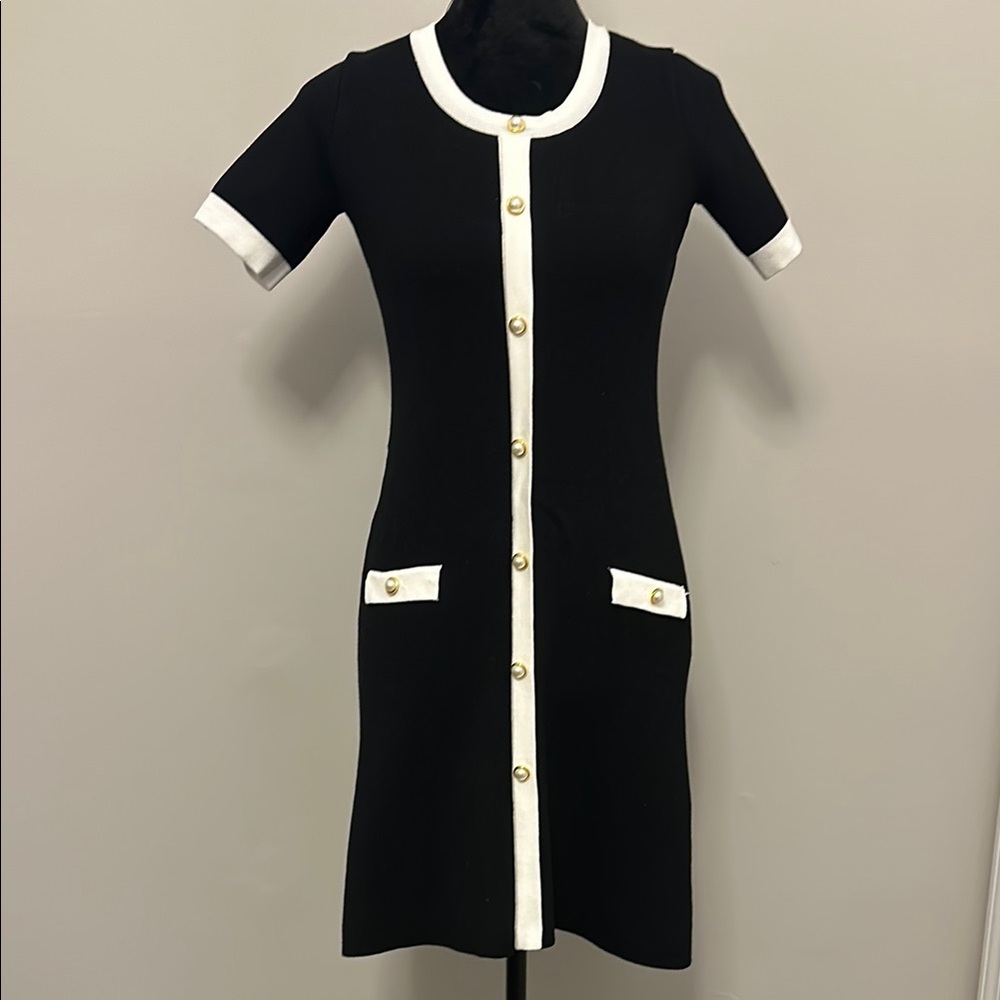 Elegant Black and White Button-Front Dress